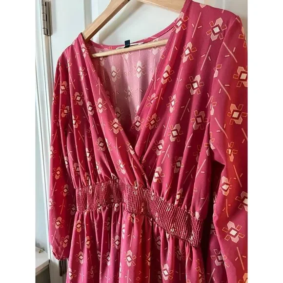 Melissa McDowell Womens S Hot Pink V Neck Mini Pullover Dress 3/4 Length Sleeves - Picture 2 of 5